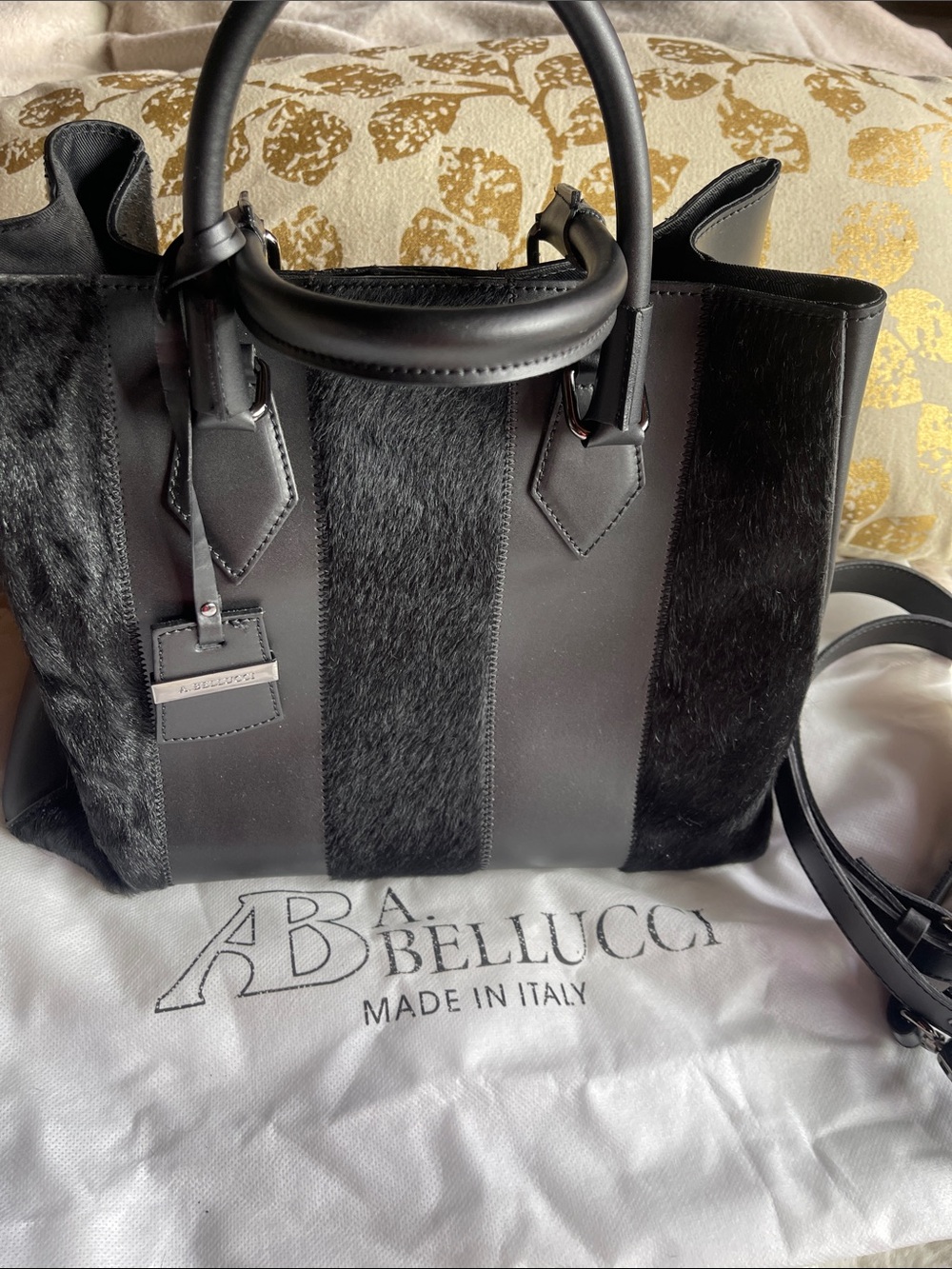 A. Bellucci Black Leather & Haircalf Tote